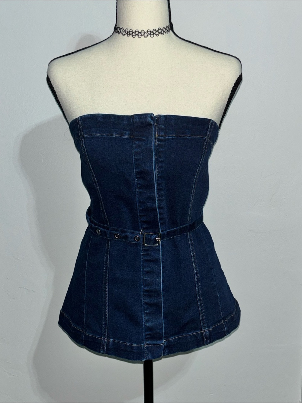 Commense Dark Blue Strapless Denim Bustier with Belt